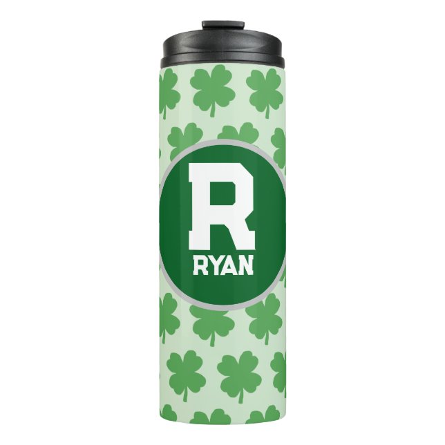 Shamrock Personalised Name Monogram green Logo Thermal Tumbler (Front)