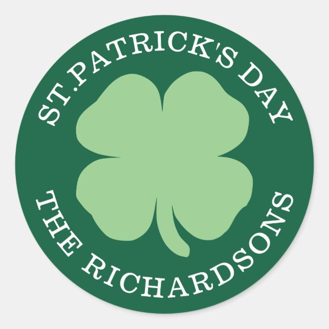 Shamrock Personalised St. Patrick's Day Green Classic Round Sticker (Front)