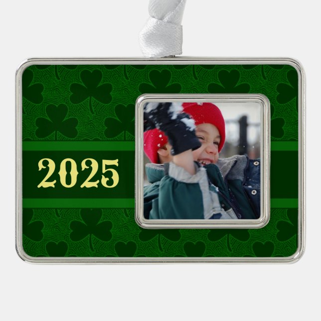 Shamrock Personalized Silver Plated Framed Ornament (Front)