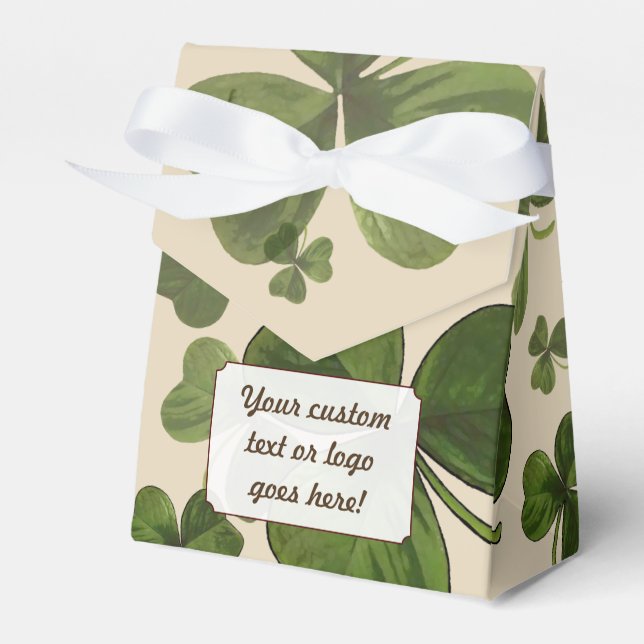 Shamrock Plant with Custom Cream Colour and Text Favour Box (Front Side)