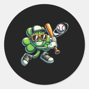 Shamrock Playing Baseball Lovers Boys Kids St Patr Classic Round Sticker