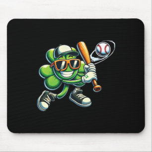 Shamrock Playing Baseball Lovers Boys Kids St Patr Mouse Pad