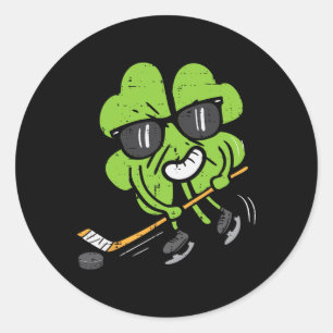 Shamrock Playing Ice Hockey St Patricks Day Men Bo Classic Round Sticker