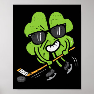 Shamrock Playing Ice Hockey St Patricks Day Men Bo Poster