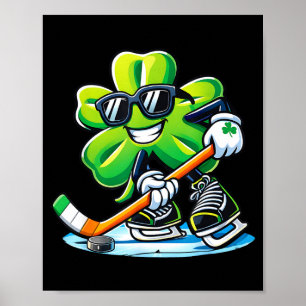 Shamrock playing ice hockey st patricks day sports poster