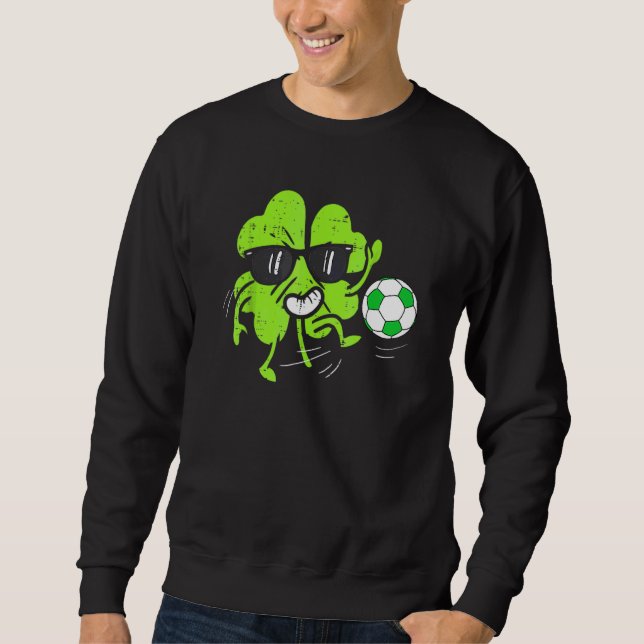 Shamrock Playing Soccer St Patricks Day Boys Kids  Sweatshirt (Front)