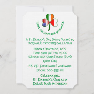 Shamrock Poland Ireland USA Flag Personalise Text Invitation