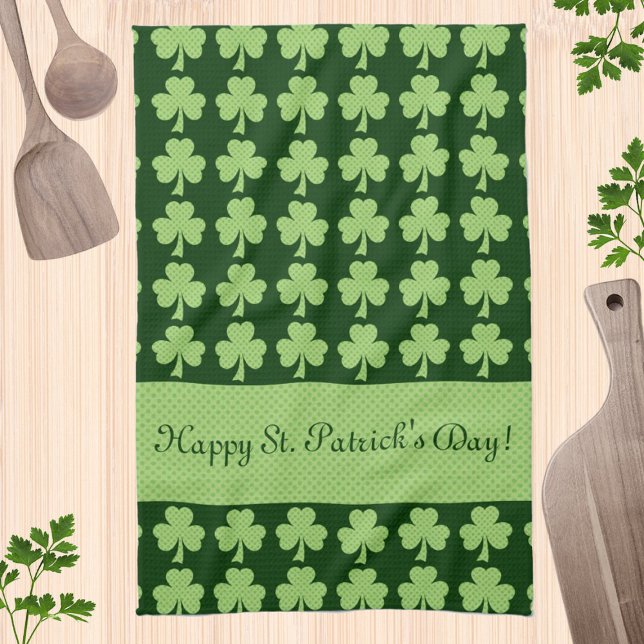 Shamrock Polka dots St. Patrick's Day Personalise Tea Towel (Creator Uploaded)