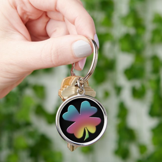 Shamrock Rainbow on Black Key Ring (Hand)