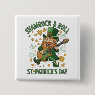 Shamrock & Roll Leprechaun Funny St. Patrick's 15 Cm Square Badge