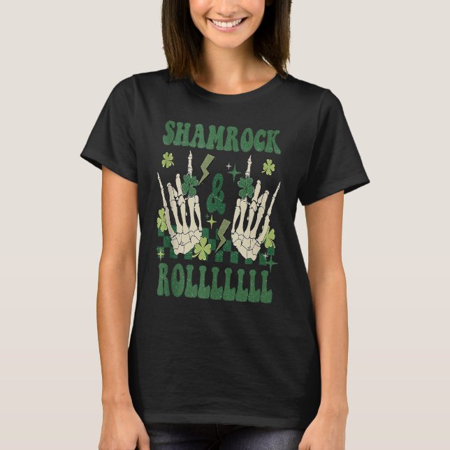 SHAMROCK & ROLLLLLL Heavy Metal Punk Rock St Patri T-Shirt (Front)