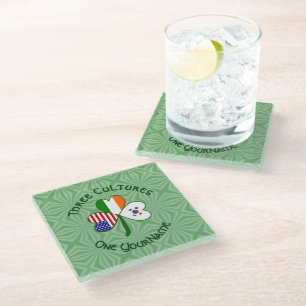 Shamrock S. Korea Ireland USA Flags Personalised  Glass Coaster