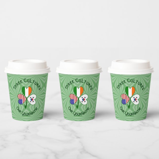 Shamrock S. Korea Ireland USA Personalized Text Paper Cups (Multi)