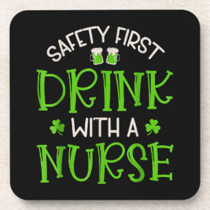 Shamrock Safety First Drink With A Nurse Coaster