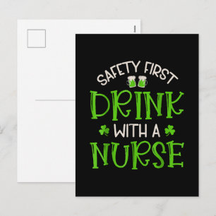 Shamrock Safety First Drink With A Nurse Holiday Postcard