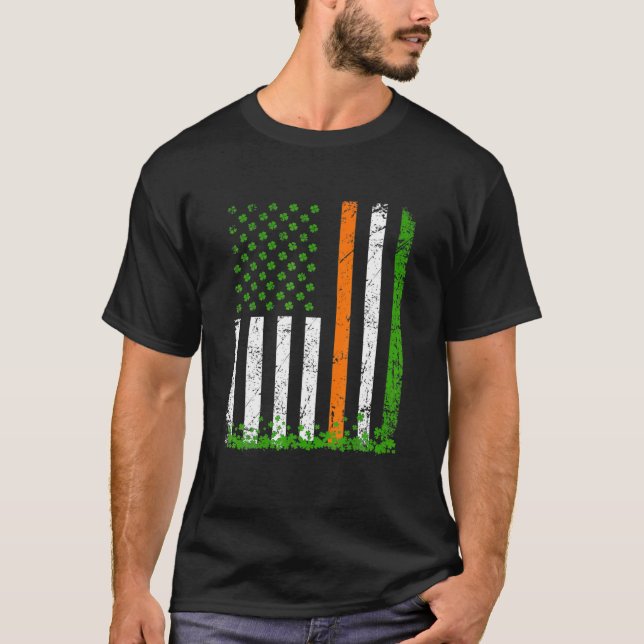 Shamrock Saint Patrick's Day American Flag Patriot T-Shirt (Front)