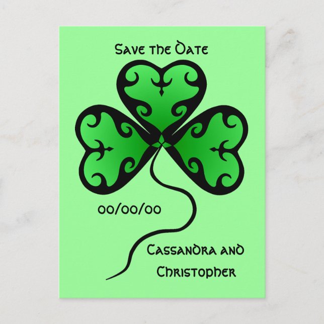 Shamrock save the date announcement postcard (Front)