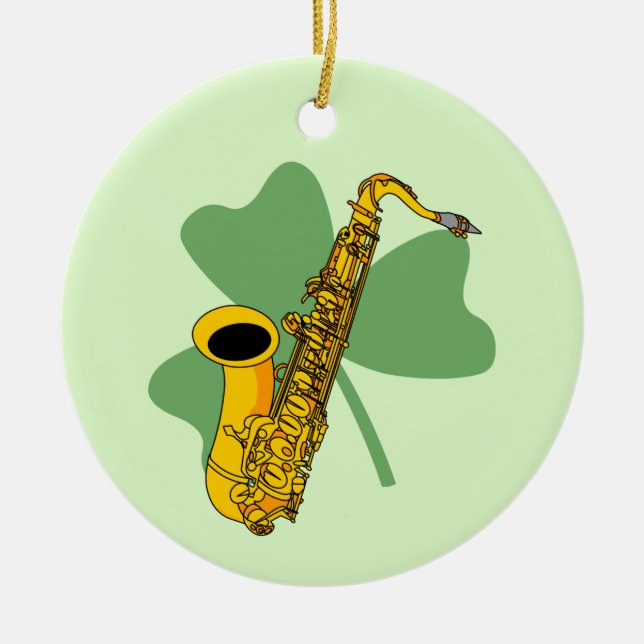 Shamrock Saxophone Ceramic Ornament (Front)