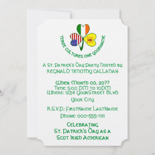 Shamrock Scot Lion Ireland USA Flags Personalised  Invitation