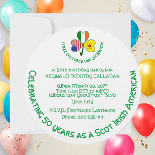 Shamrock Scot Lion Ireland USA Flags Personalised  Invitation