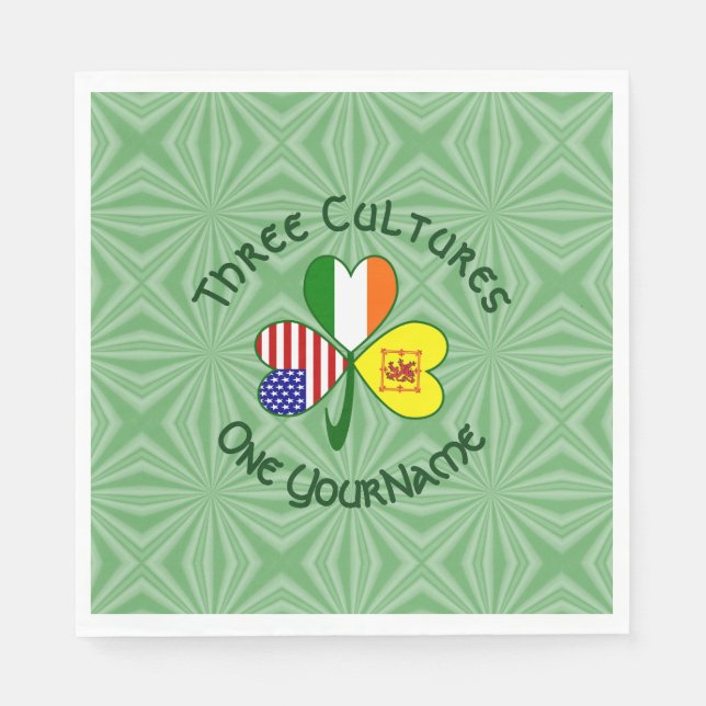 Shamrock Scot Lion Ireland USA Flags Personalised  Napkin (Front)
