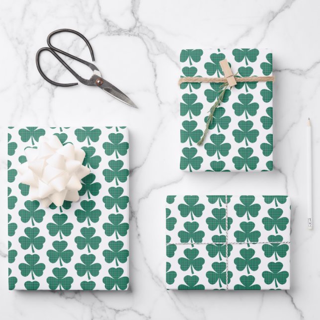 Shamrock Shape Plaid Classic Green Wrapping Paper Sheet (Front)