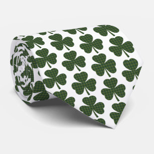Shamrock Shape Plaid Dark Green Neck Tie
