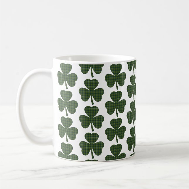 Shamrock Shape Plaid Green Evergreen Coffee Mug (Left)