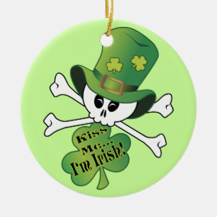 Shamrock Skull Ceramic Ornament