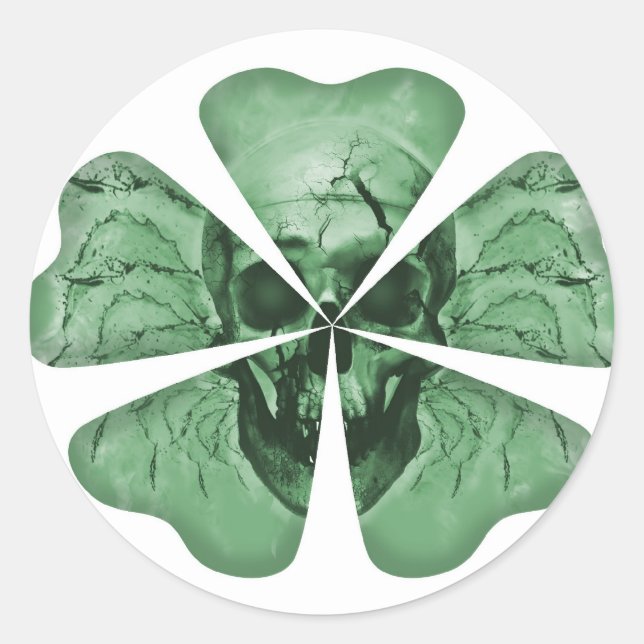Shamrock Skull Classic Round Sticker (Front)