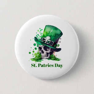 Shamrock skull design 6 cm round badge