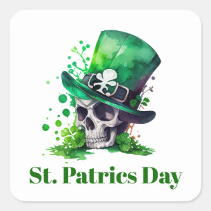 Shamrock skull design square sticker