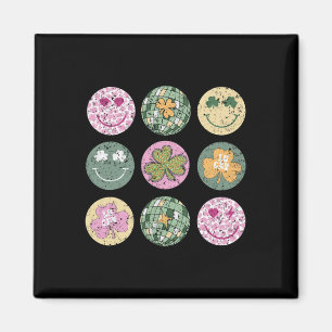 Shamrock Smile Face Disco Ll Retro Groovy St Patri Magnet