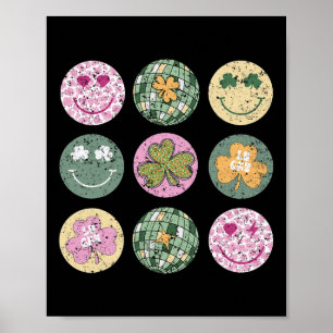 Shamrock Smile Face Disco Ll Retro Groovy St Patri Poster