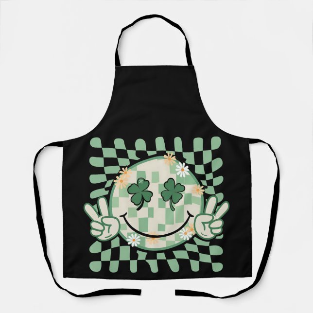Shamrock Smile Face Funny St Patrick's Day Apron (Front)