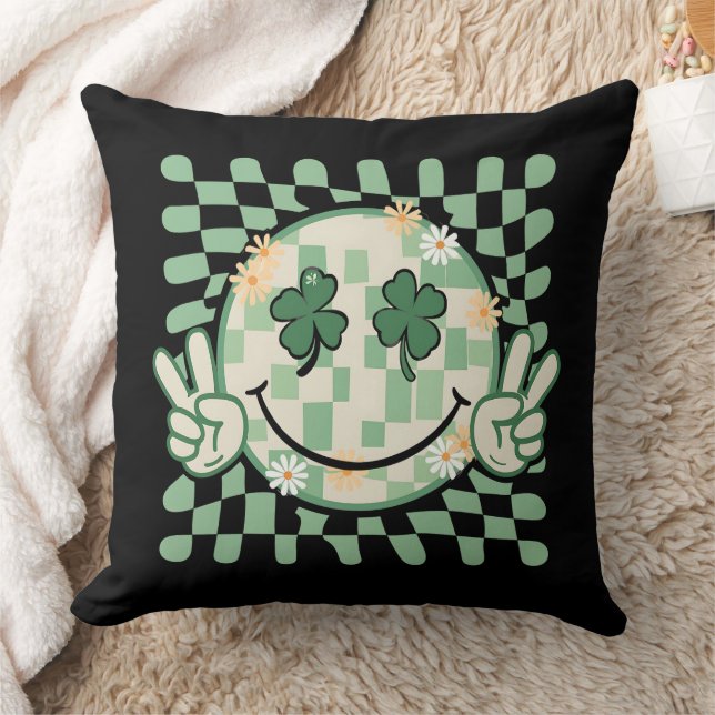 Shamrock Smile Face Funny St Patrick's Day Cushion (Blanket)