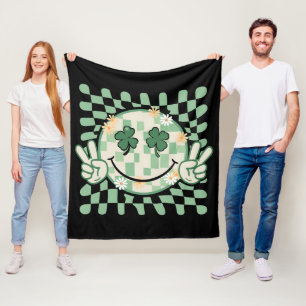 Shamrock Smile Face Funny St Patrick's Day Fleece Blanket