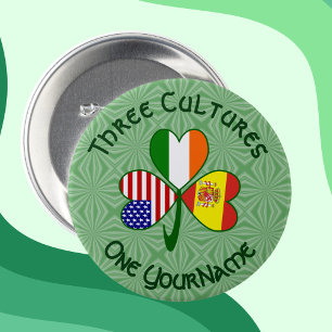 Shamrock Spain Ireland USA Flags 7.5 Cm Round Badge