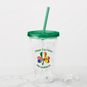 Shamrock Spain Ireland USA Flags Acrylic Tumbler