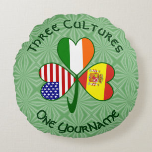 Shamrock Spain Ireland USA Flags Round Cushion