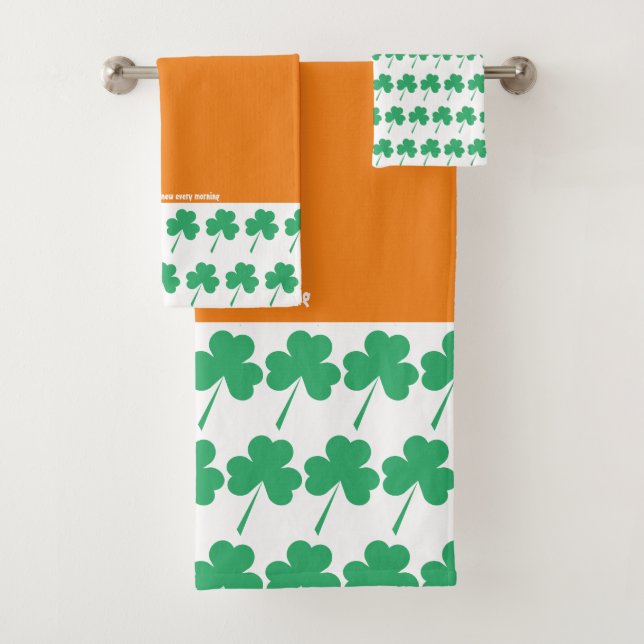 SHAMROCK St Patrick Personalised Scripture ORANGE Bath Towel Set (Insitu)