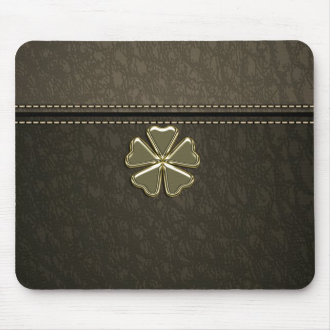 Shamrock St.Patrick`s Day,Brown Leather Mouse Pad (Front)