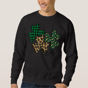 Shamrock St Patricks Day Clover Lucky Plaid Leopar Sweatshirt