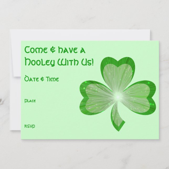 Shamrock St Patrick's Day Hooley invitation green (Front)
