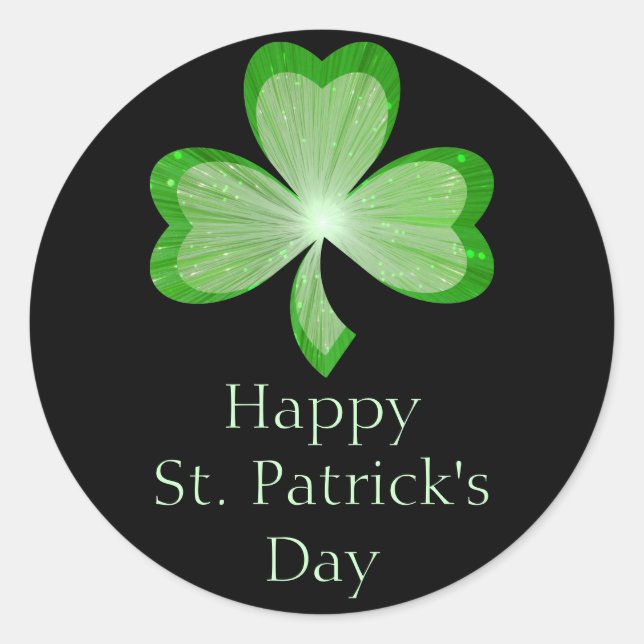 Shamrock 'St Patrick's Day' sticker round black (Front)
