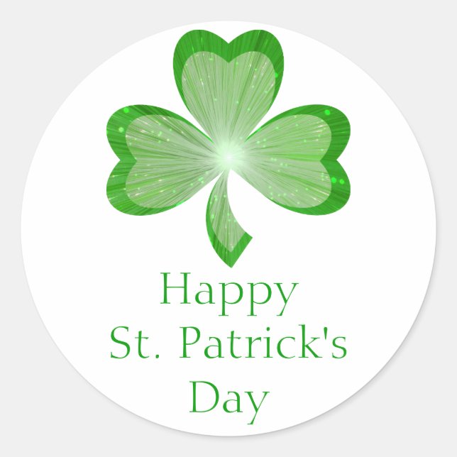 Shamrock 'St Patrick's Day' sticker round white (Front)