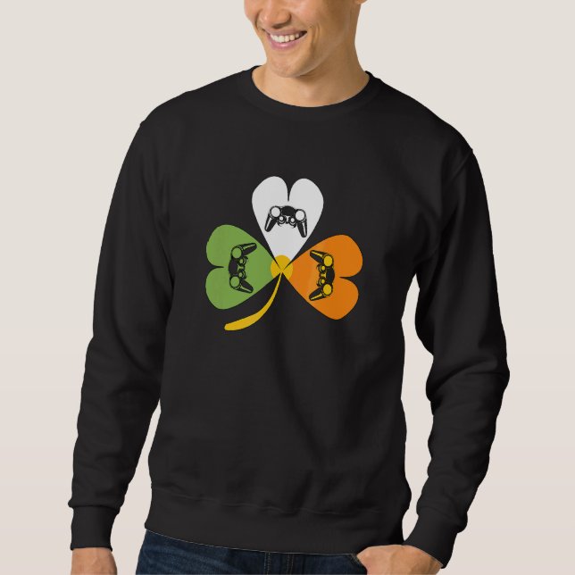 Shamrock St Patricks Day Video Game Irish Boys Fla Sweatshirt (Front)