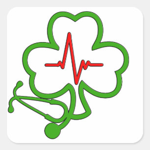SHAMROCK STETHOSCOPE WITH HEARTBEAT SQUARE STICKER