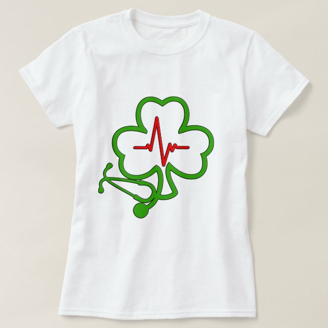 SHAMROCK STETHOSCOPE WITH HEARTBEAT T-Shirt (Design Front)