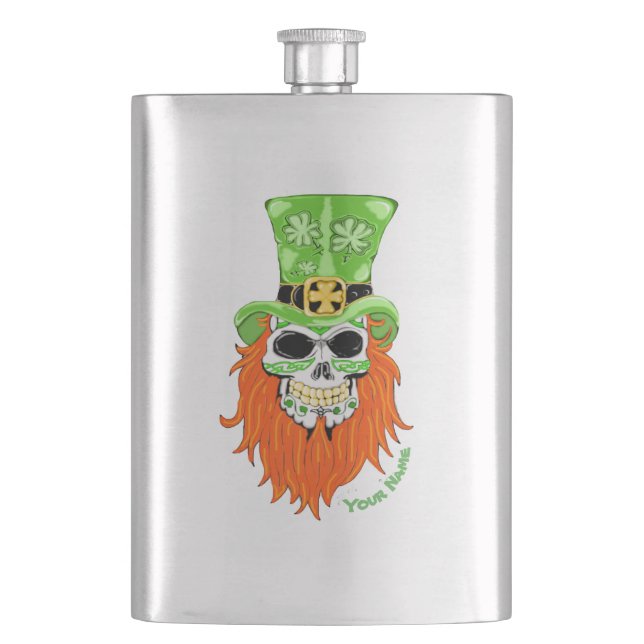 Shamrock Sugar Skull Hip Flask (Front)